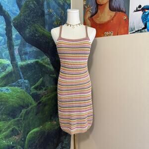 olive + oak striped crochet knit mini dress y2k retro summer
